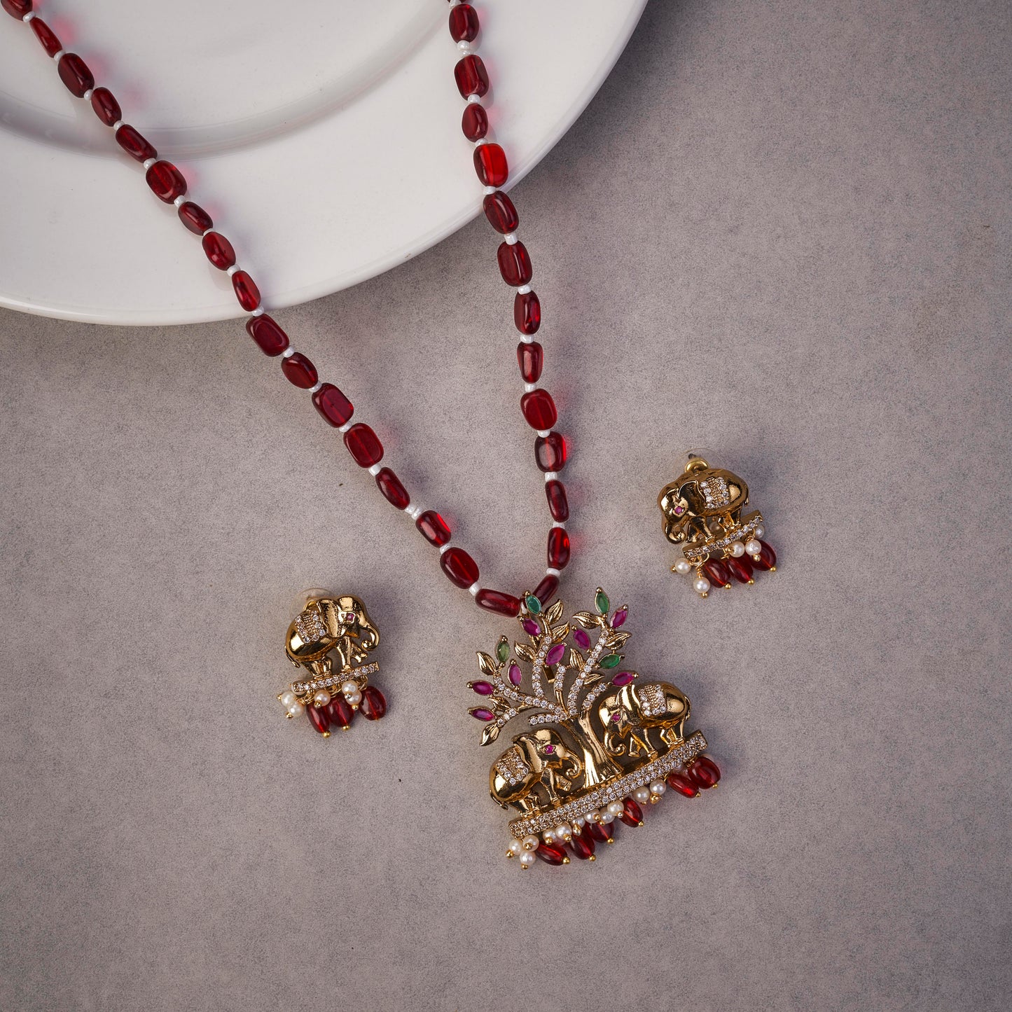 Garjaraj Mehendi Plated Locket Set with Earrings