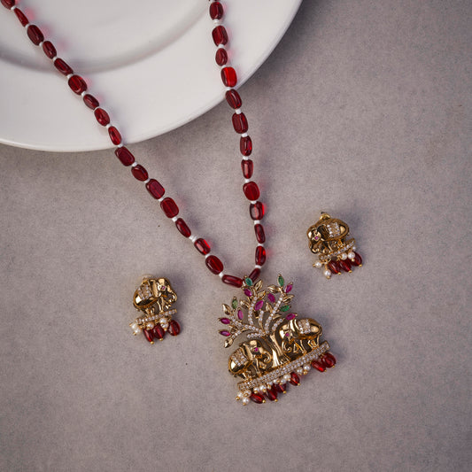 Garjaraj Mehendi Plated Locket Set with Earrings
