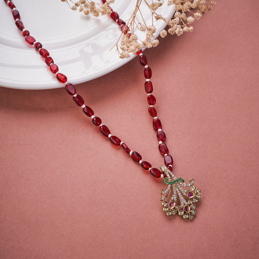 Ethnic Gemstone Mehendi Plated Locket Set with Sparkling Floral Pendant