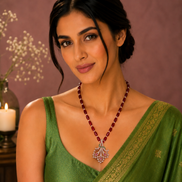 Ethnic Gemstone Mehendi Plated Locket Set with Sparkling Floral Pendant