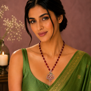Ethnic Gemstone Mehendi Plated Locket Set with Sparkling Floral Pendant
