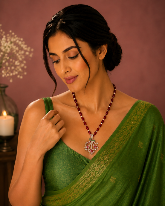 Ethnic Gemstone Mehendi Plated Locket Set with Sparkling Floral Pendant