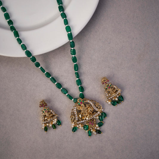 Traditional Temple Beaded Locket with Kanha Pendant & Earrings