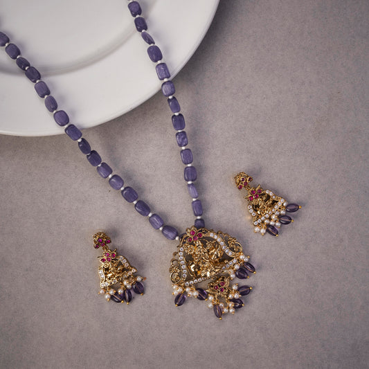 Traditional Temple Beaded Locket with Kanha Pendant & Earrings