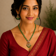 Verdant Grace Ganpati Temple Mehendi Plated Locket Set with Earrings