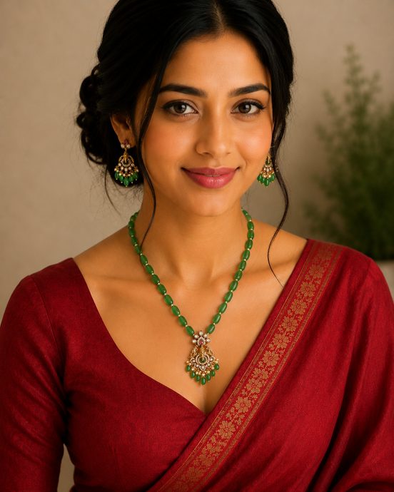 Verdant Grace Ganpati Temple Mehendi Plated Locket Set with Earrings