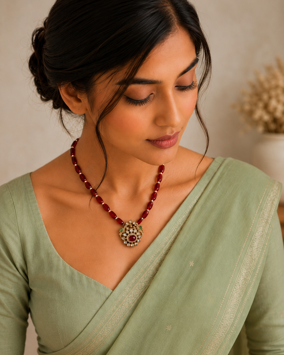 Blossom Bird  Mehendi Plated Locket Set