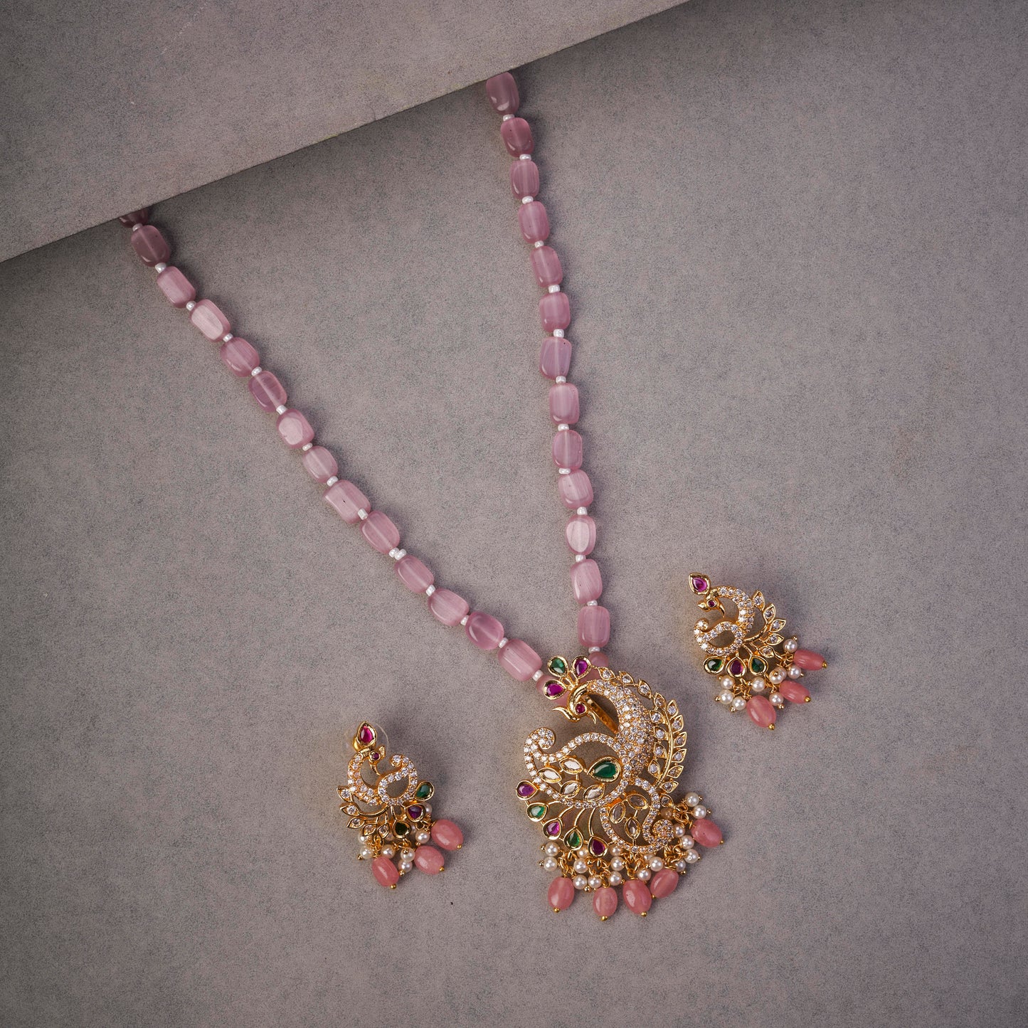 Elegant Peacock Gold Plated Locket Set with Earrings