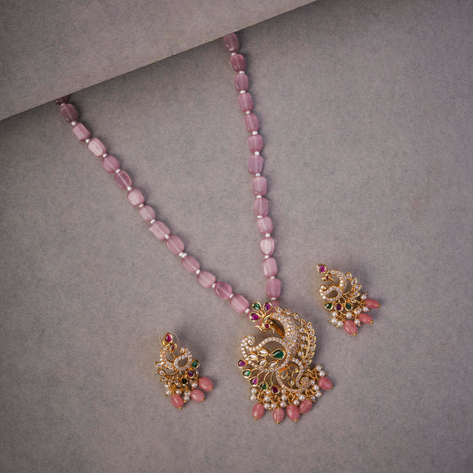 Elegant Peacock Gold Plated Locket Set with Earrings
