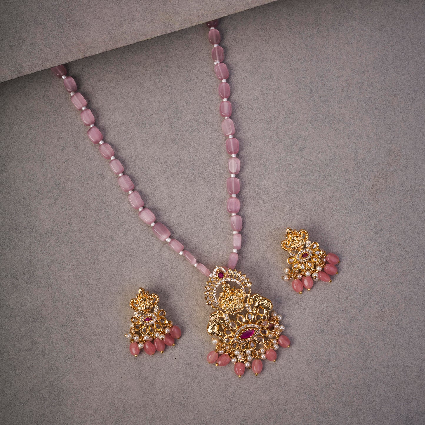 Lakshmi Enachanted Gold Plated Locket Set with Earrings