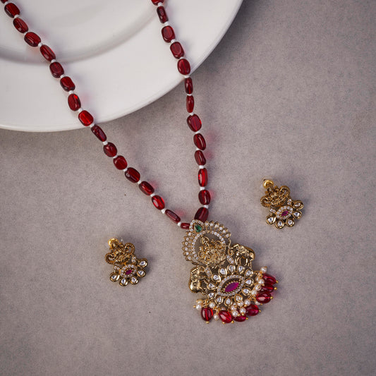 Lakshmi Enachanted Mehendi Locket Set with Earrings