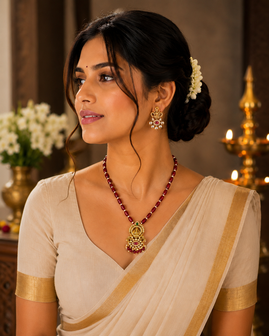 Lakshmi Enachanted Mehendi Locket Set with Earrings