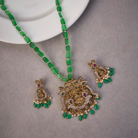 Lakshmi Royal Mehendi Plated Locket Set with Earrings