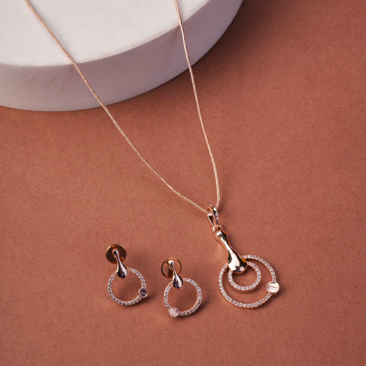 Enchanted Bloom Rose Gold Plated Locket Set with Earrings