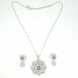 Rhodium Plated Floral Pink Stone Locket Set