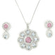 Rhodium Plated Floral Pink Stone Locket Set