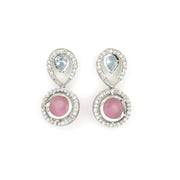 Rhodium Plated Floral Pink Stone Locket Set