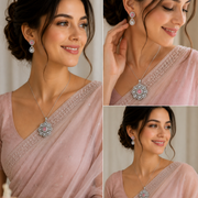 Rhodium Plated Floral Pink Stone Locket Set