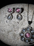 Rhodium Plated Floral Pink Stone Locket Set