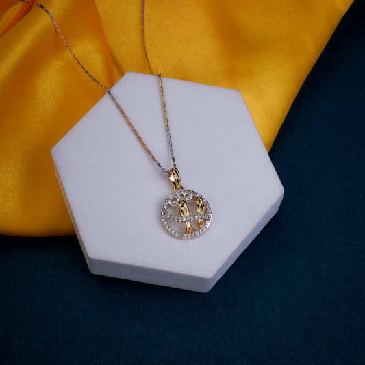 Gold-Sliver Love Birds Pendant AD Locket Set