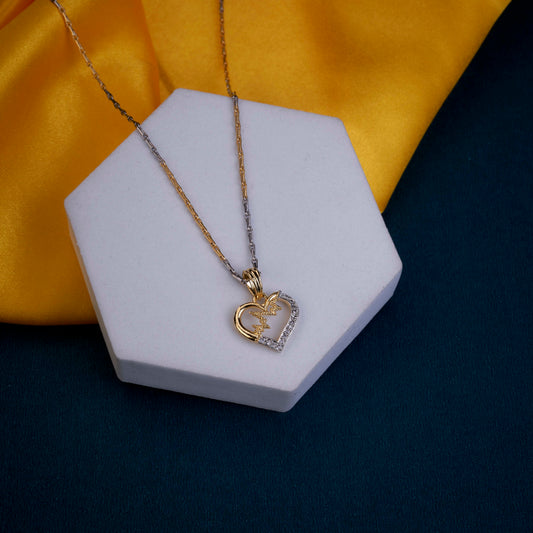 Gold-Sliver Heart Pendant AD Locket Set