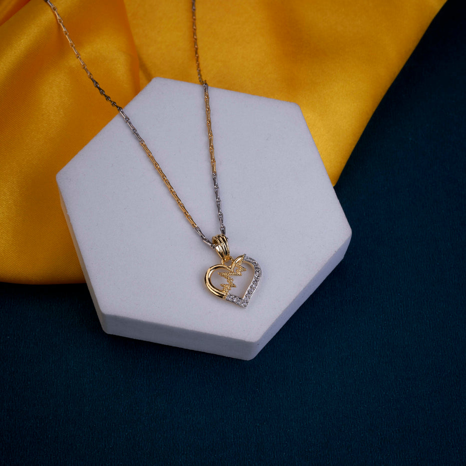 Gold-Sliver Heart Pendant AD Locket Set