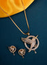 Humming Bird Gold Plated AD Locket Set with Earrings