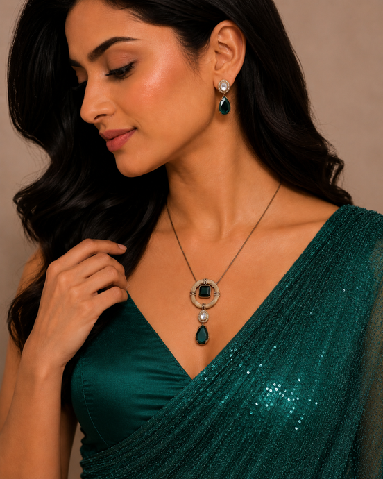 Vintage Style Mehendi Plated Locket Set with Earrings