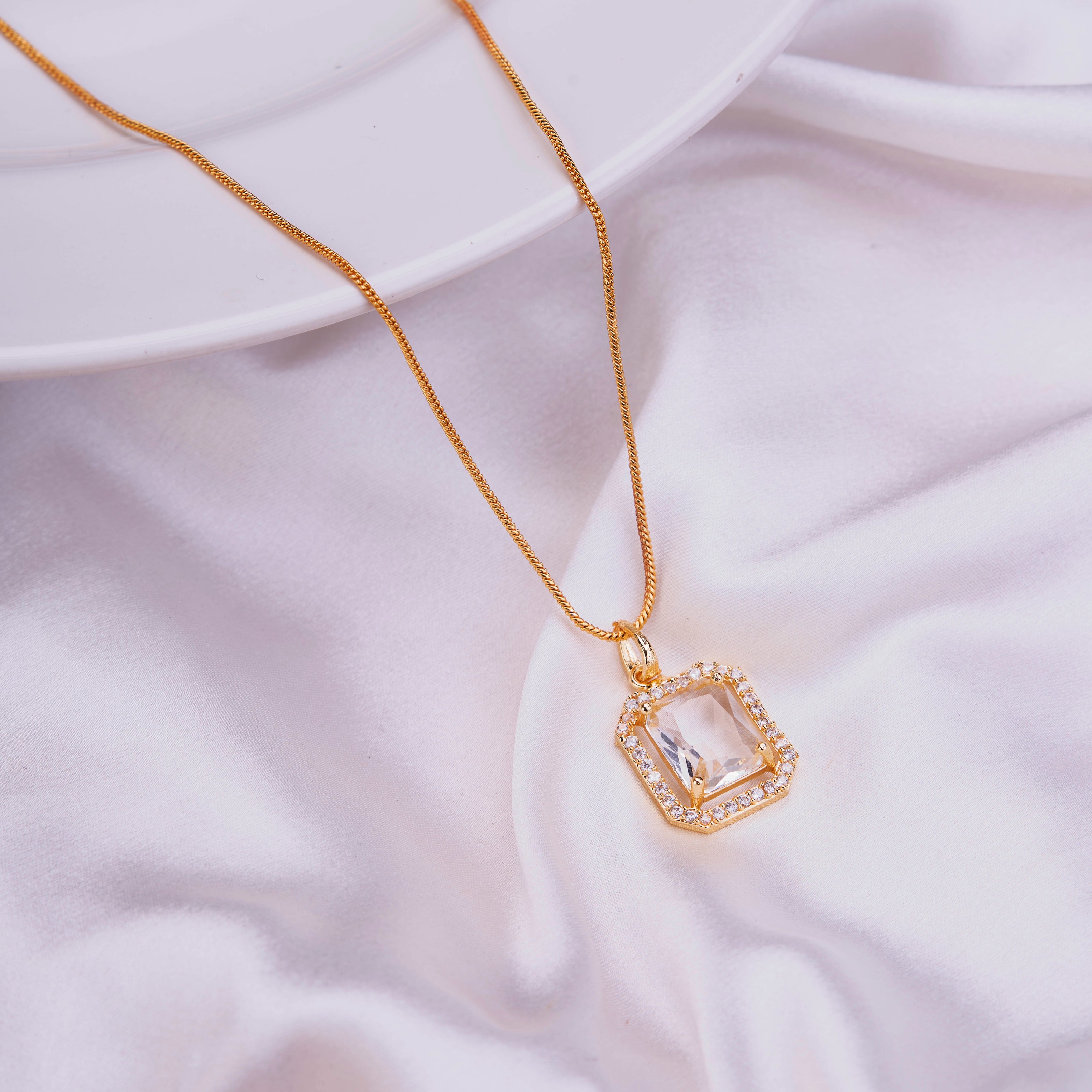 Gold Plated Octagon Stone Pendant with chain