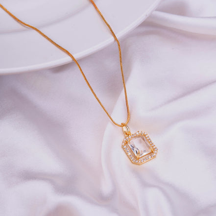 Gold Plated Octagon Stone Pendant with chain