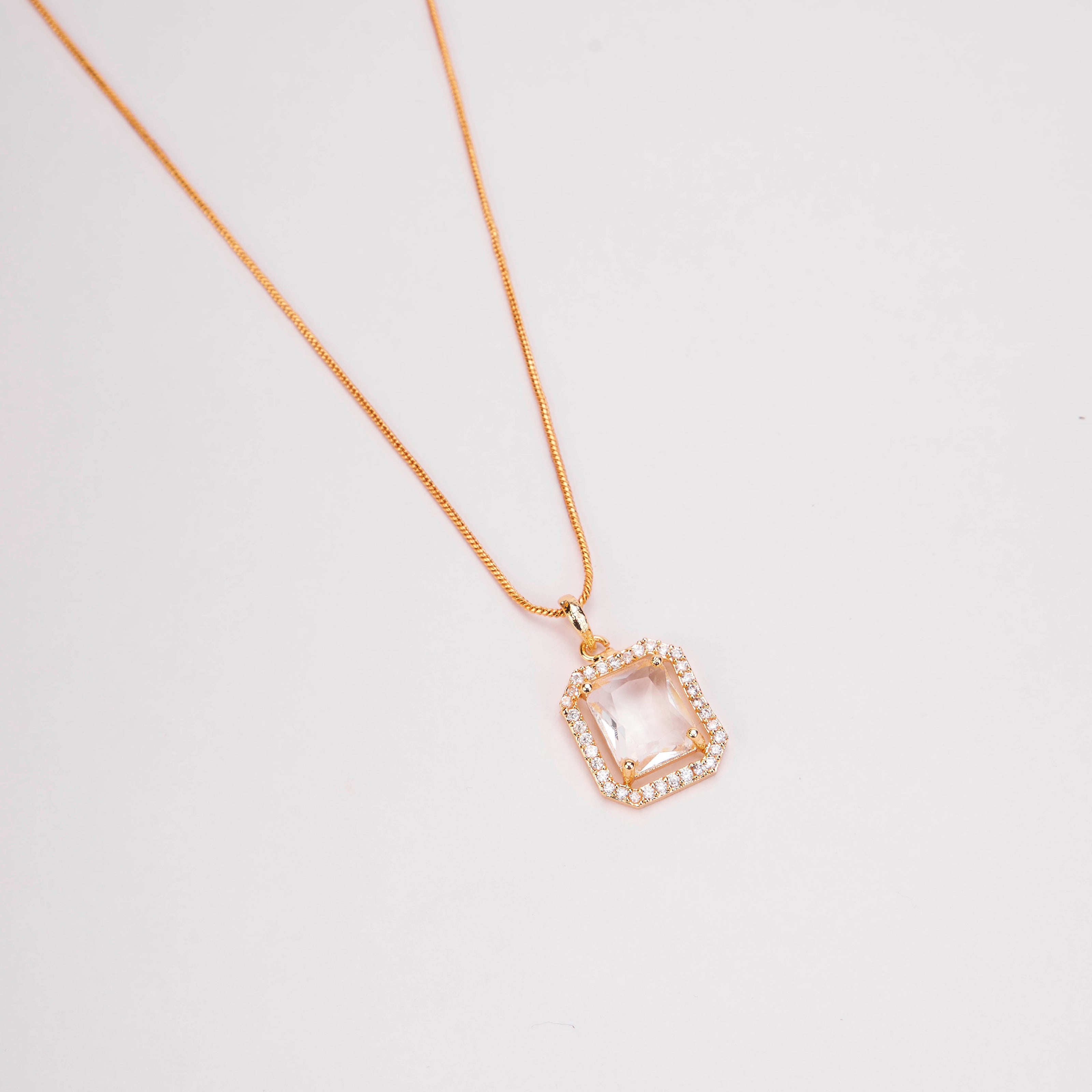 Gold Plated Octagon Stone Pendant with chain