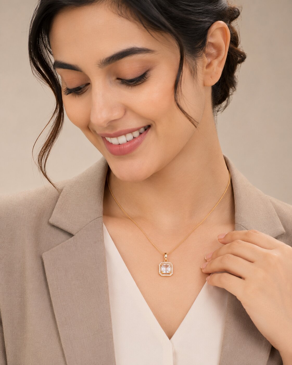 Gold Plated Octagon Stone Pendant with chain
