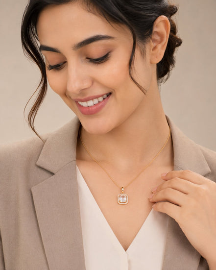 Gold Plated Octagon Stone Pendant with chain