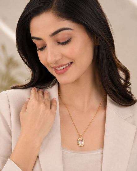 Gold Plated Octagon Stone Pendant with chain
