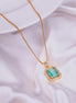 Gold Plated Octagon Stone Pendant with chain-Mint Green