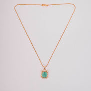 Gold Plated Octagon Stone Pendant with chain-Mint Green