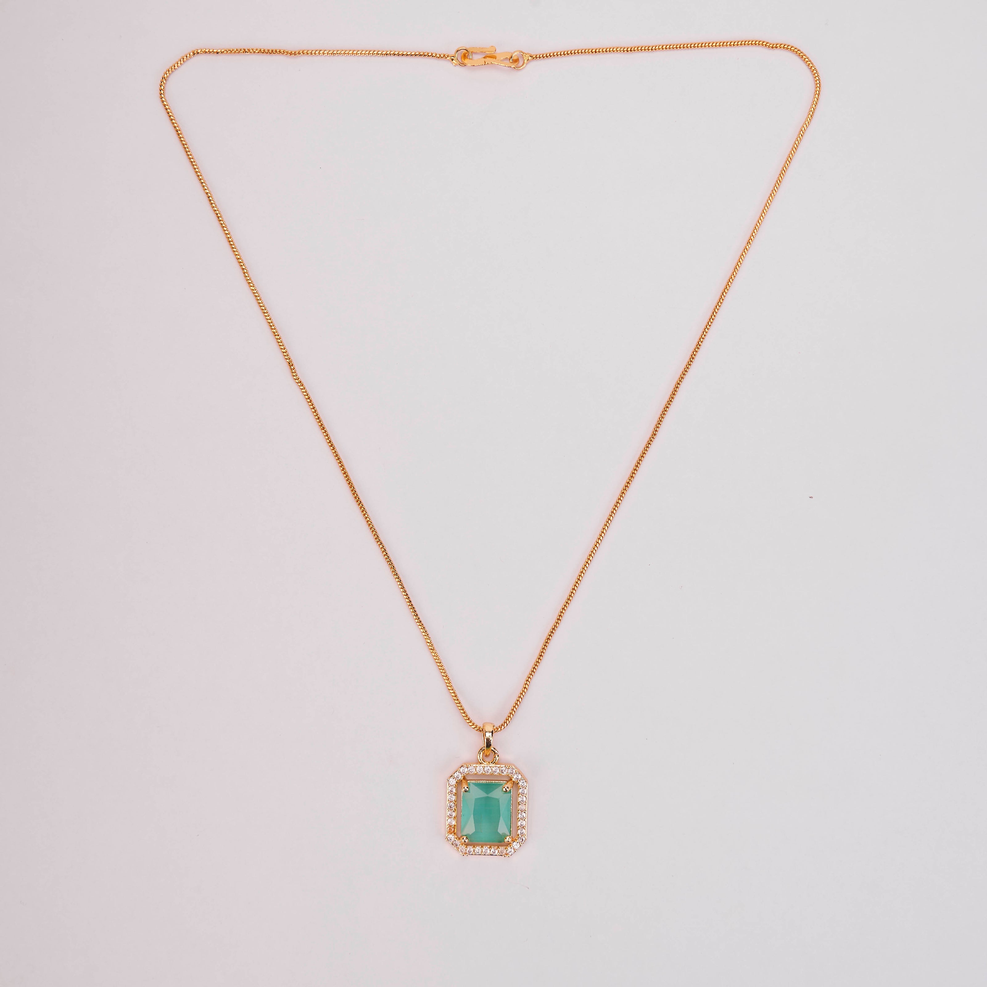 Gold Plated Octagon Stone Pendant with chain-Mint Green