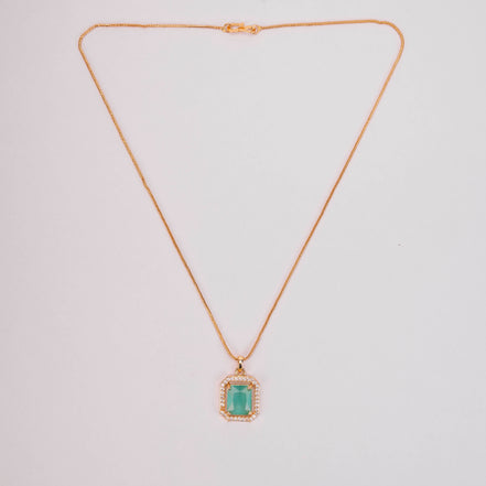 Gold Plated Octagon Stone Pendant with chain-Mint Green