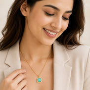 Gold Plated Octagon Stone Pendant with chain-Mint Green