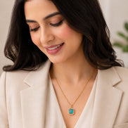 Gold Plated Octagon Stone Pendant with chain-Mint Green