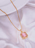 Gold Plated Octagon Stone Pendant with chain-Mint Pink