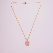 Gold Plated Octagon Stone Pendant with chain-Mint Pink
