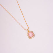 Gold Plated Octagon Stone Pendant with chain-Mint Pink