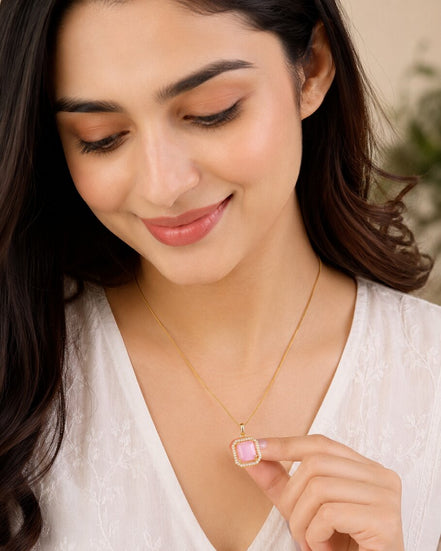 Gold Plated Octagon Stone Pendant with chain