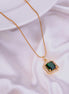 Gold Plated Octagon Stone Pendant with chain-Crystal Green