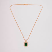 Gold Plated Octagon Stone Pendant with chain-Crystal Green