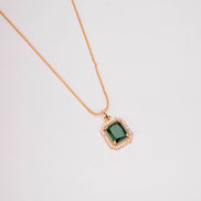 Gold Plated Octagon Stone Pendant with chain-Crystal Green