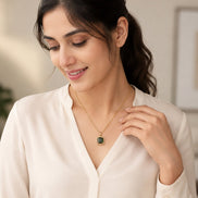 Gold Plated Octagon Stone Pendant with chain-Crystal Green