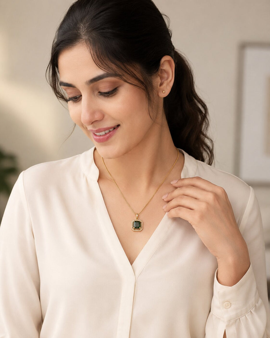 Gold Plated Octagon Stone Pendant with chain