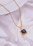 Gold Plated Octagon Stone Pendant with chain-Crystal Blue